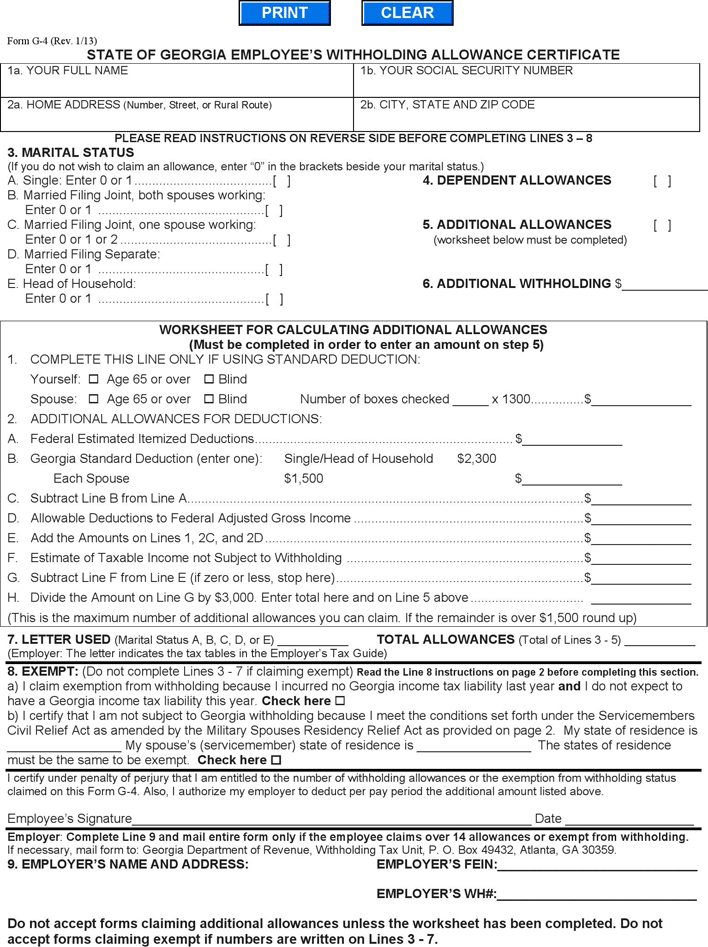 Free Georgia Form G PDF 194KB 2 Page s 