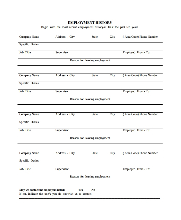 Free New Employee History Forms 2022 Employeeform