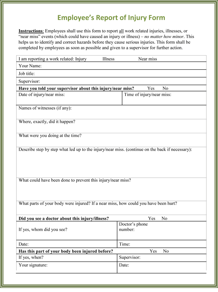 Free Printable Injury Form Templates Word PDF