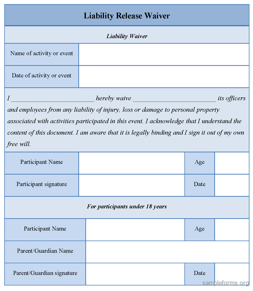 Free Printable Liability Release Form Template Form GENERIC 