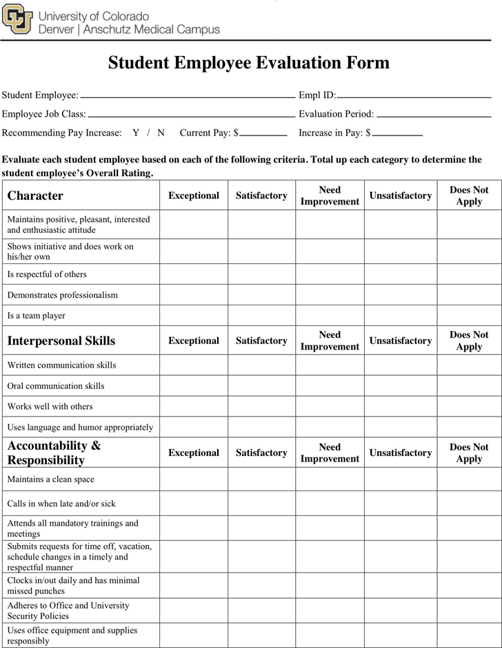 Free Student Employee Evaluation Form PDF 145KB 2 Page s