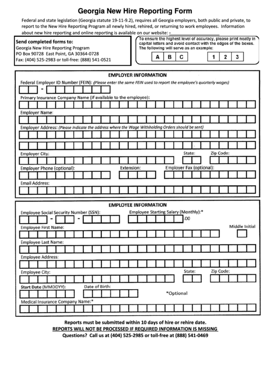 Georgia New Hire Reporting Form Printable Pdf Download