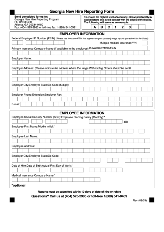 Georgia New Hire Reporting Form Printable Pdf Download