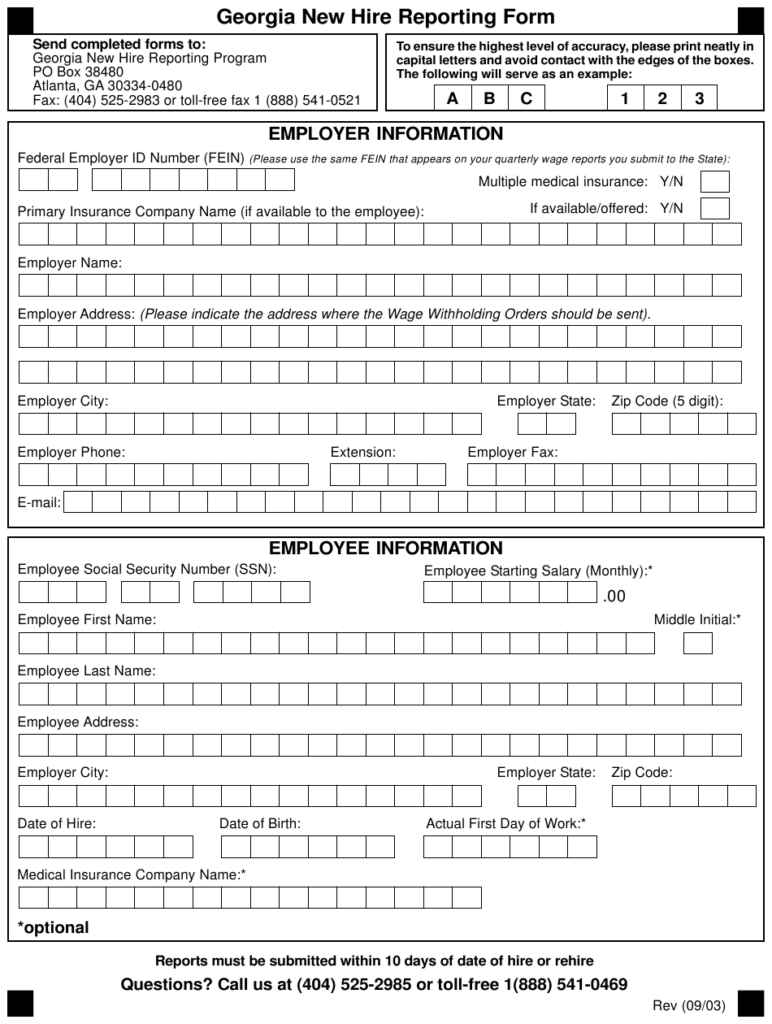 Georgia United States New Hire Reporting Form Georgia New Hire 