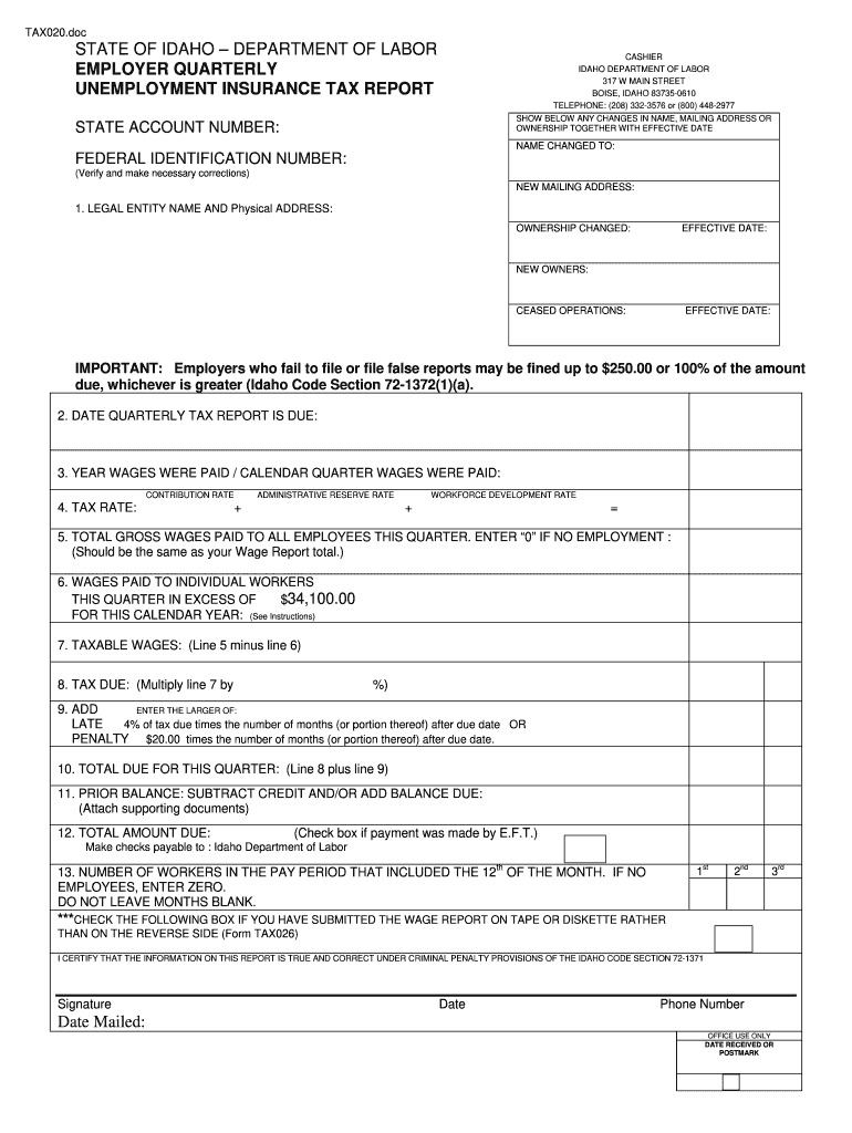 ID DOL Tax020 Fill Out Tax Template Online US Legal Forms