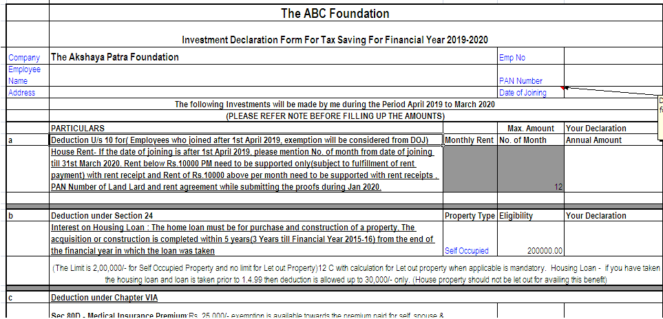 Income Tax Declaration Form For Employee Fy 2020 21 Last Date TAX