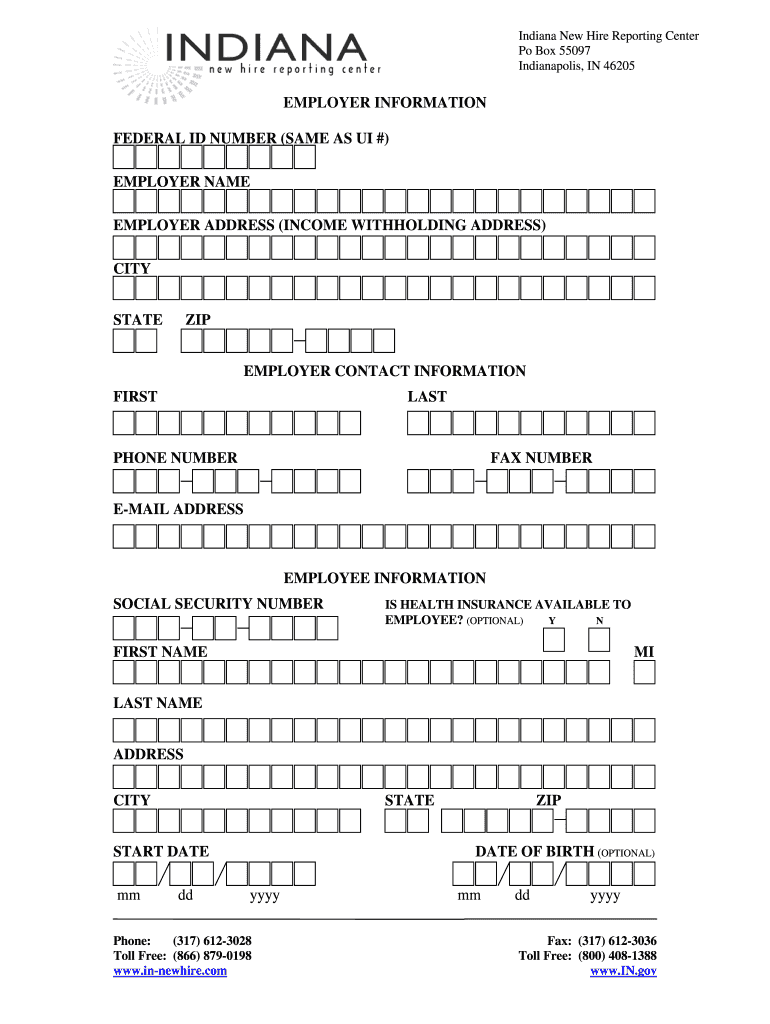 Indiana New Hire Reporting Form Fill Out And Sign Printable PDF