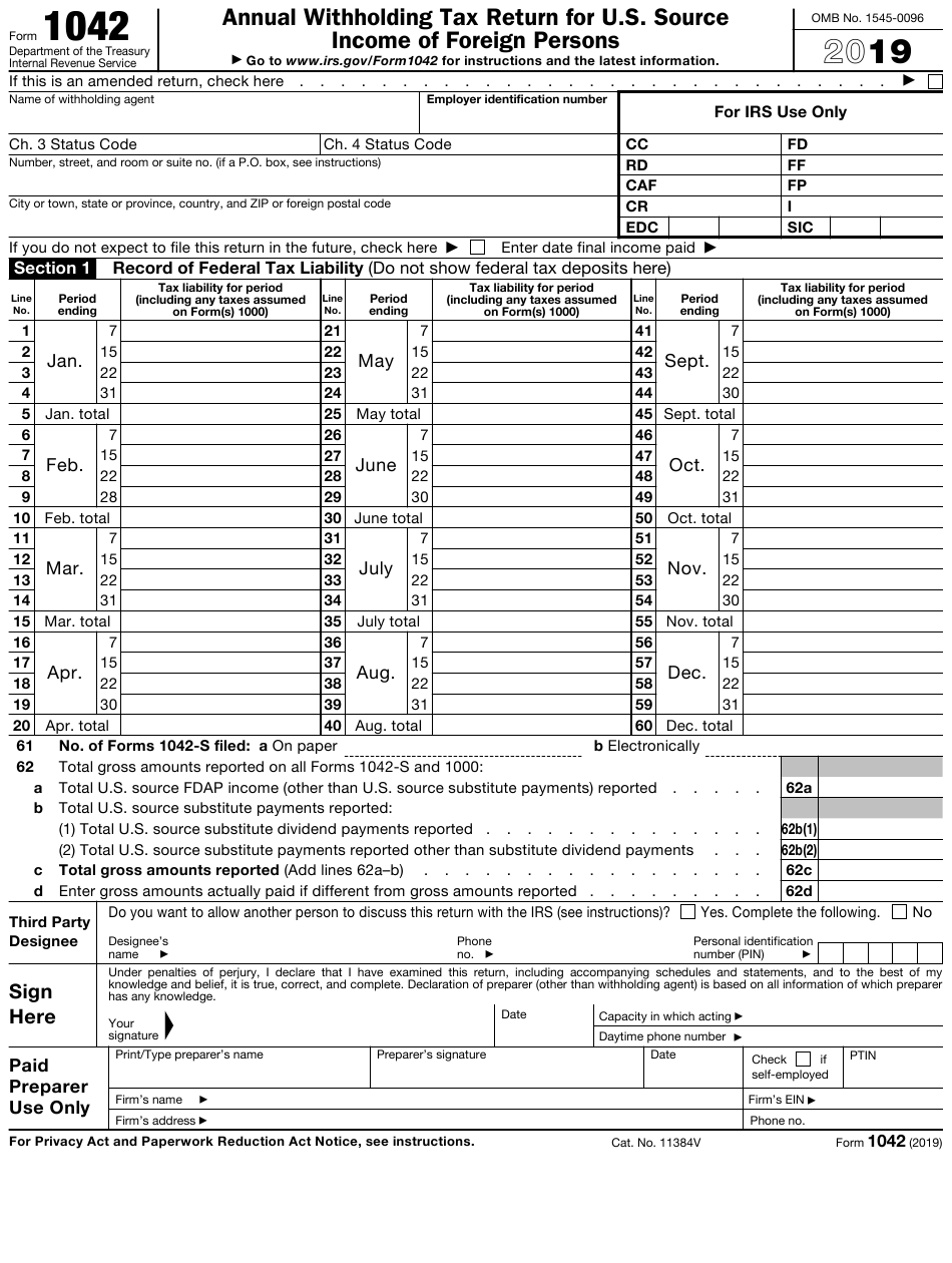 IRS Form 1042 Download Fillable PDF Or Fill Online Annual Withholding 