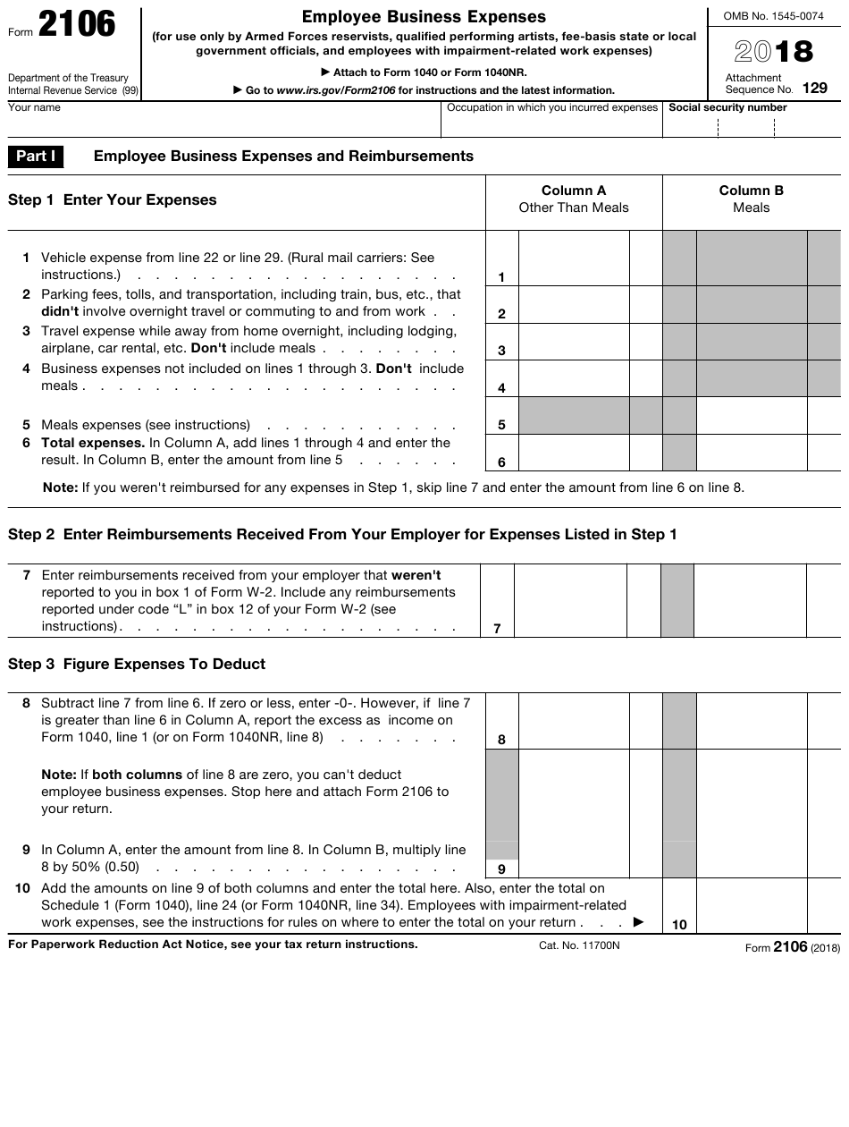 Tax Form 2106 Employee Business Expenses - NewEmployeeForms.com