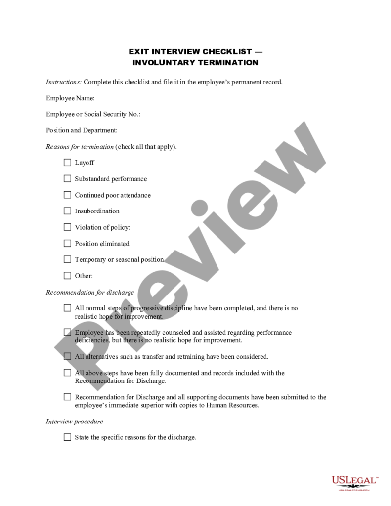 Los Angeles California Exit Interview Checklist Involuntary 