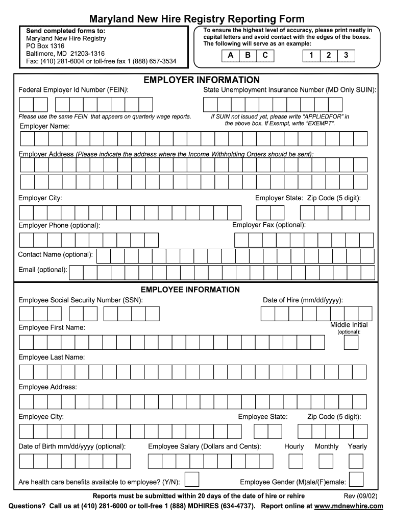 Maryland New Hire Form Fill Online Printable Fillable Blank