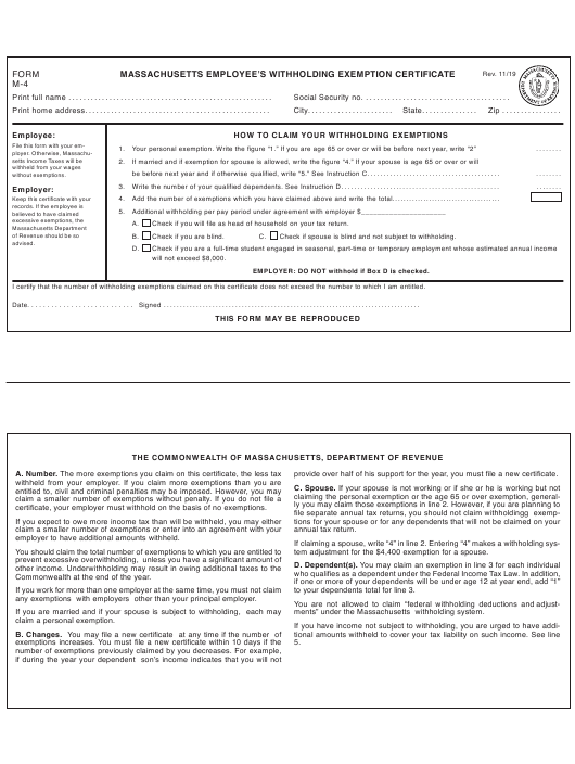 Massachusetts Employee Withholding Form 2022 W4 Form