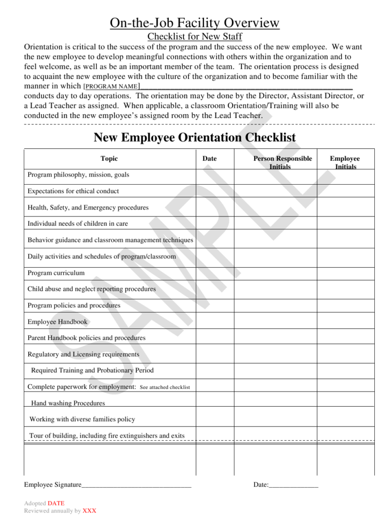 Montana New Employee Orientation Checklist Sample Download Printable 