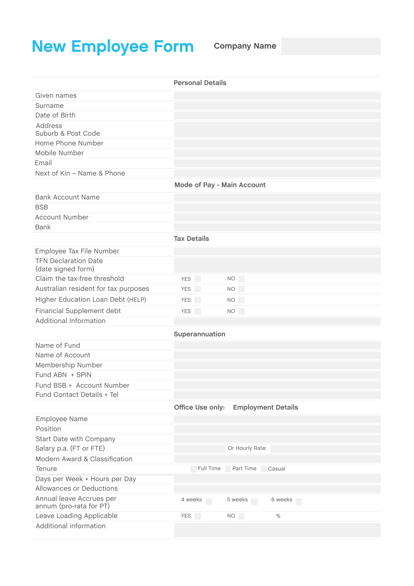N new Employee Forms Template Template Printable