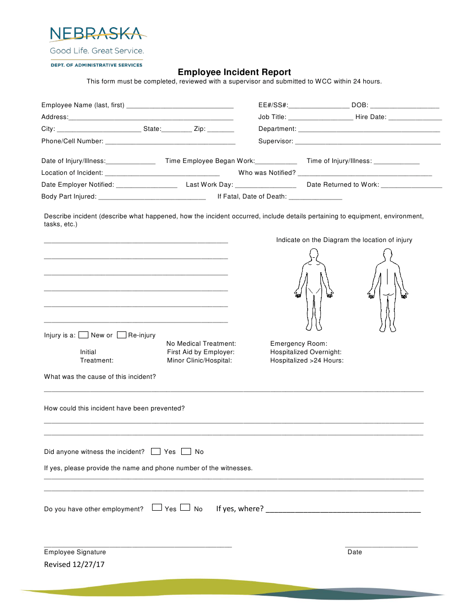 Nebraska Employee Incident Report Download Printable PDF Templateroller