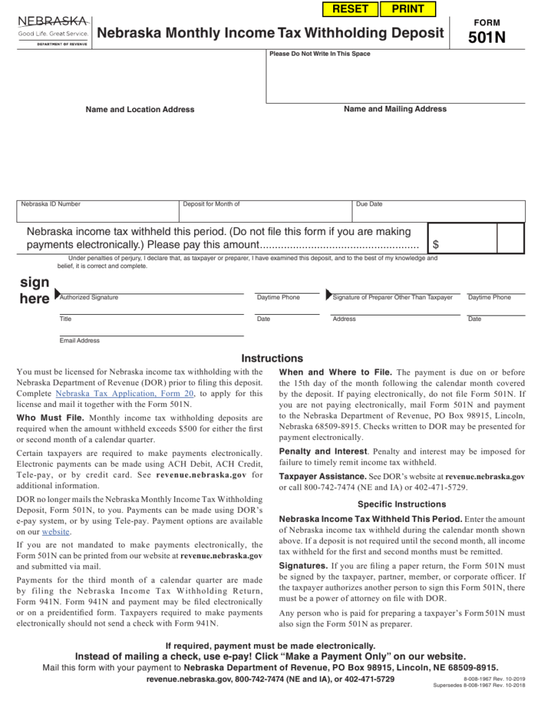 Nebraska Income Tax Withholding Form 941n WithholdingForm