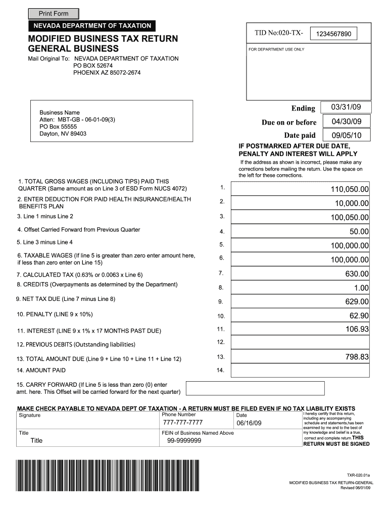 Nevada Modified Business Tax Form 2019 Pdf Fill Online Printable 