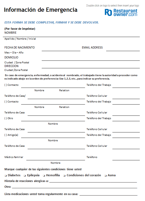 New Employee Emergency Contact Form Spanish English 2022 Employeeform