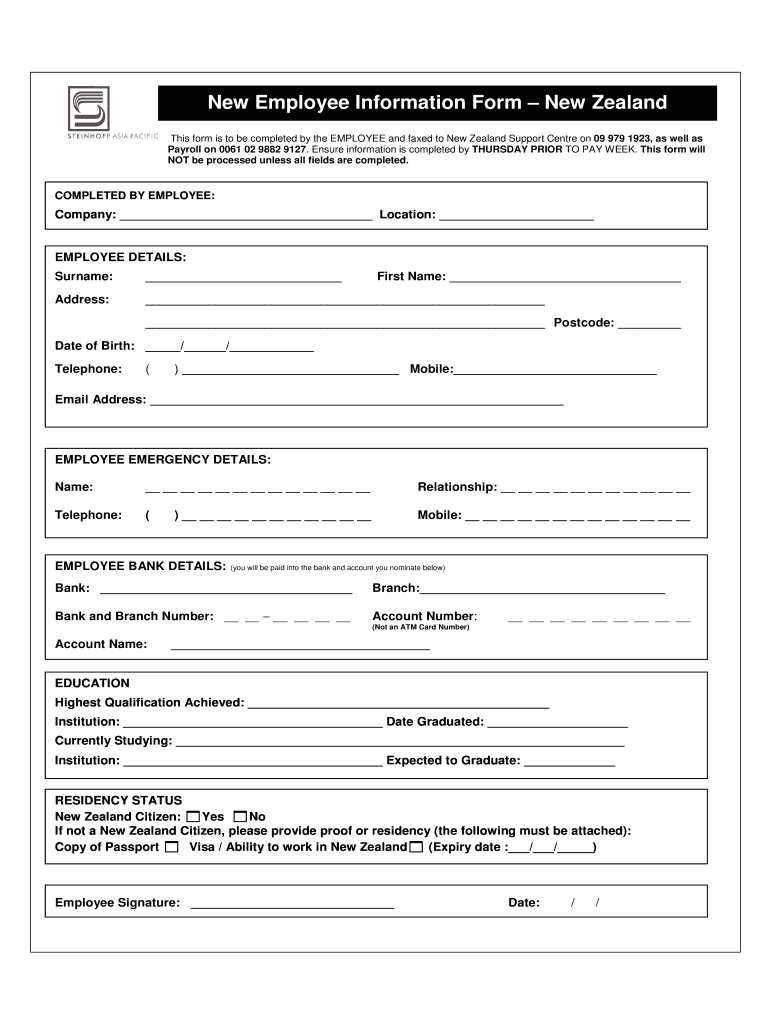 New Employee Form Template Nz Fill Out Sign Online DocHub