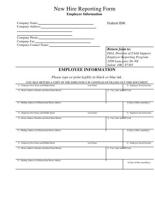 New Employee Hire Form Oregon 2022 Employeeform