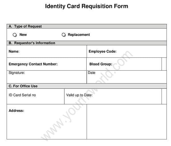 New Employee ID Card Request Form Identity Card Application Format 