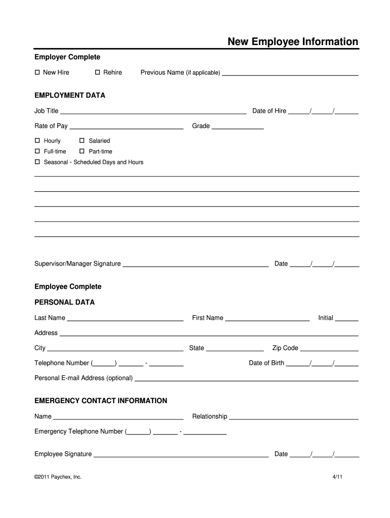 New Employee Information Paychex Fill And Sign Printable Template