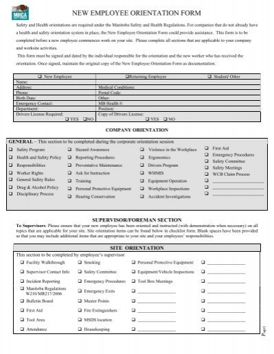 NEW EMPLOYEE ORIENTATION FORM