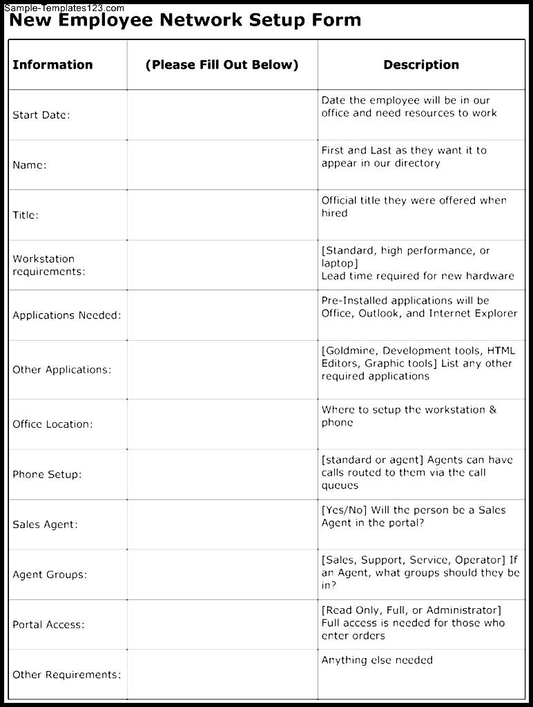 New Employee Setup Form Template Sample Templates