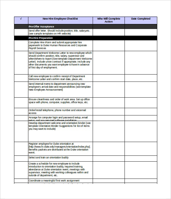 New Hire Checklist Template 18 Free Word Excel PDF Documents 