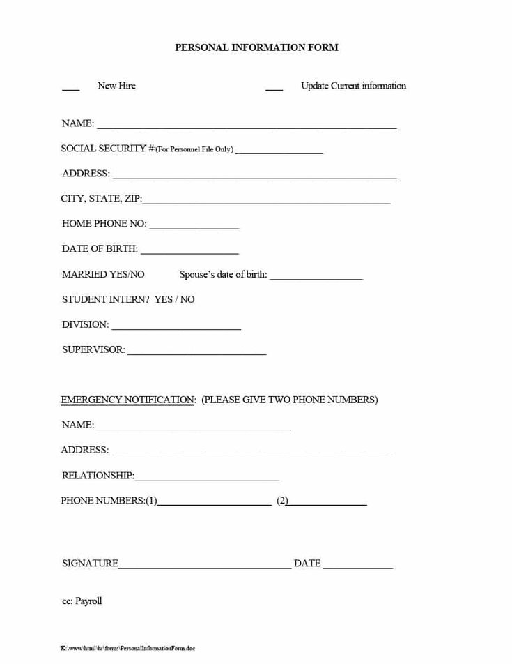 New Hire Forms Template Elegant 47 Printable Employee Information Forms