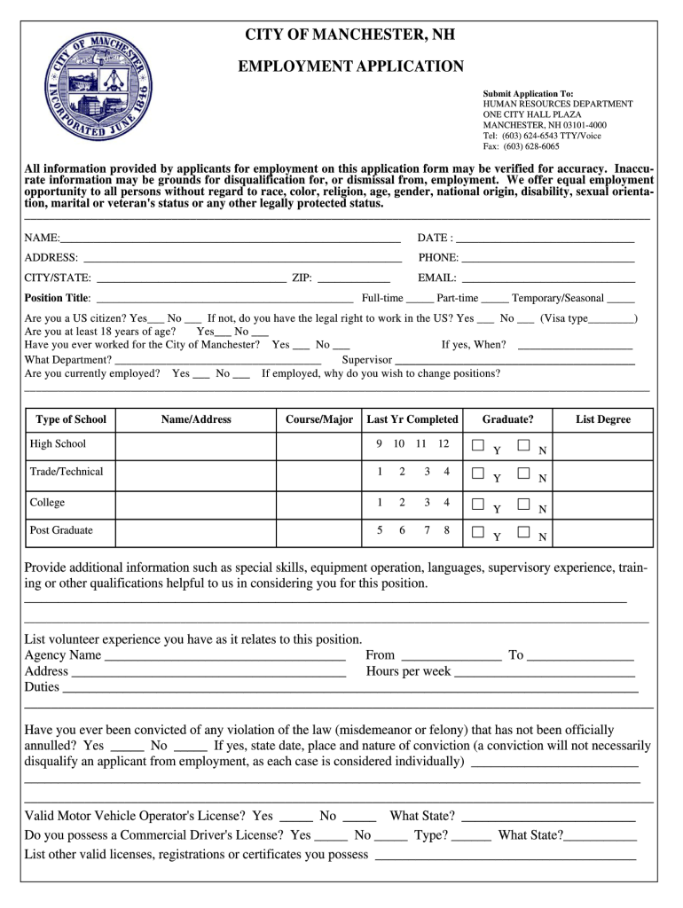 Nh State Employment Application Fill Online Printable Fillable