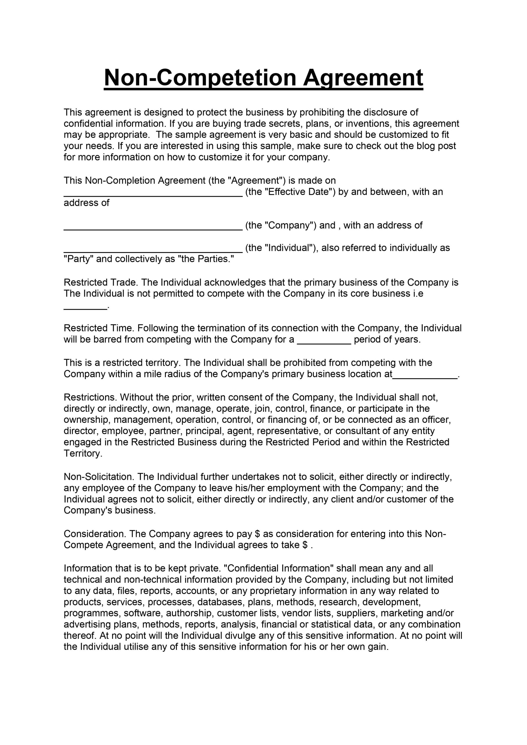 Non Completion Agreement Template Awesome Sign