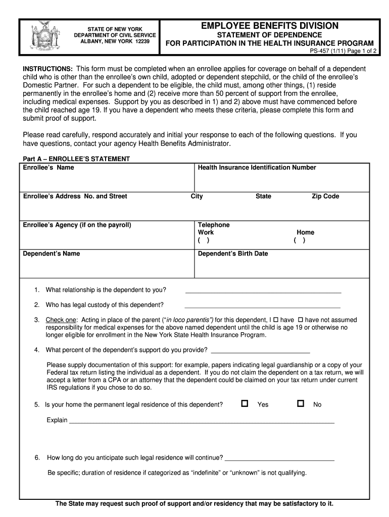 Nys Civil Service Ps 457 Fill Online Printable Fillable Blank