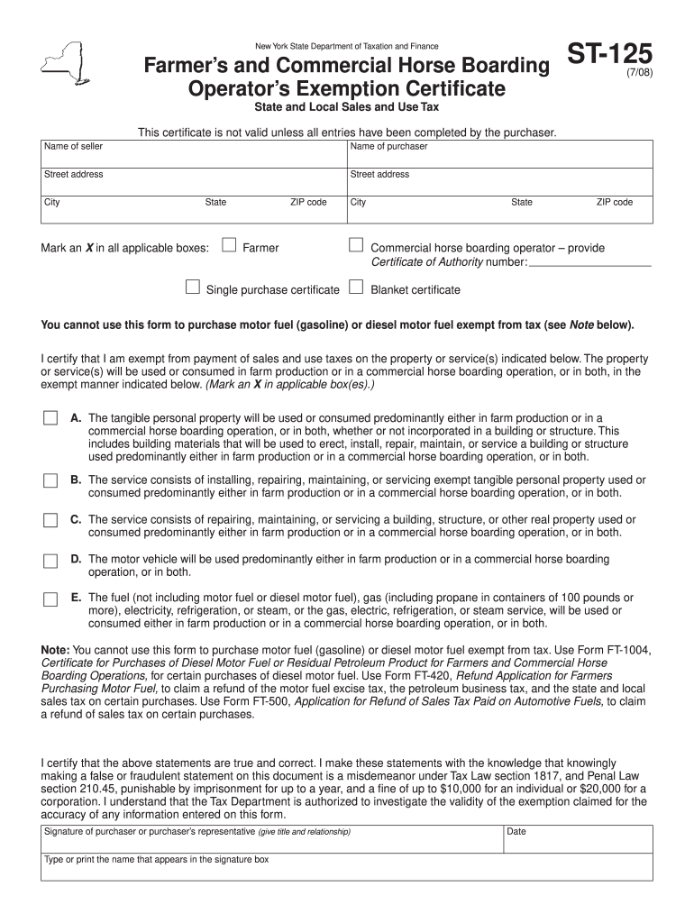 Nys Tax Exempt Form St 125 ExemptForm