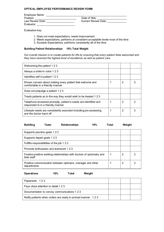 Optical Employee Performance Review Form Printable Pdf Download