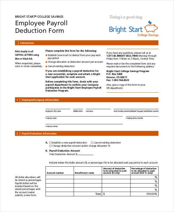 Payroll Deduction Form Template 10 Free Sample Example Format 