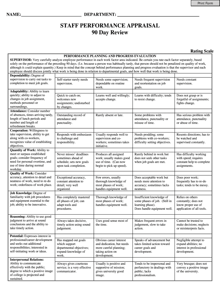 Performance Appraisal Form Filled Sample Pdf Fill Online Printable