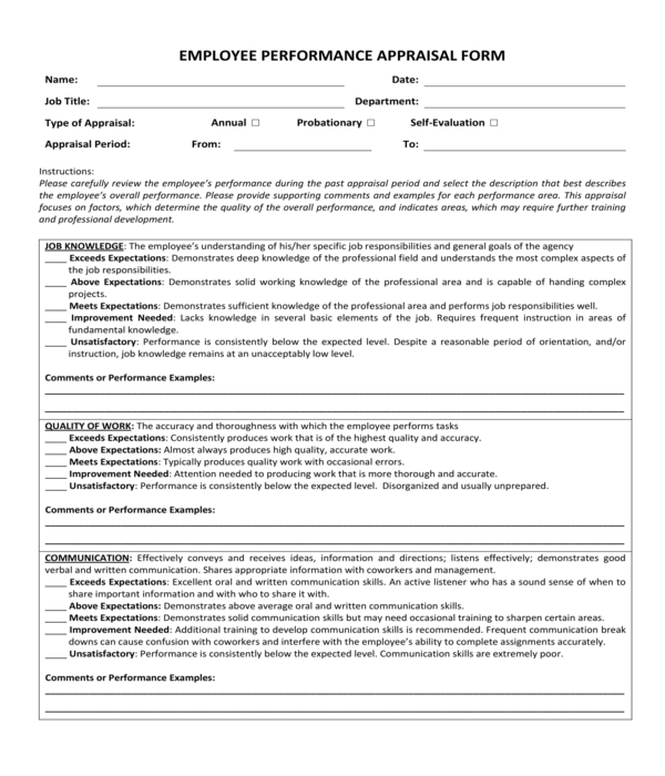 Performance Appraisal Form Filled Sample Pdf PDF Template