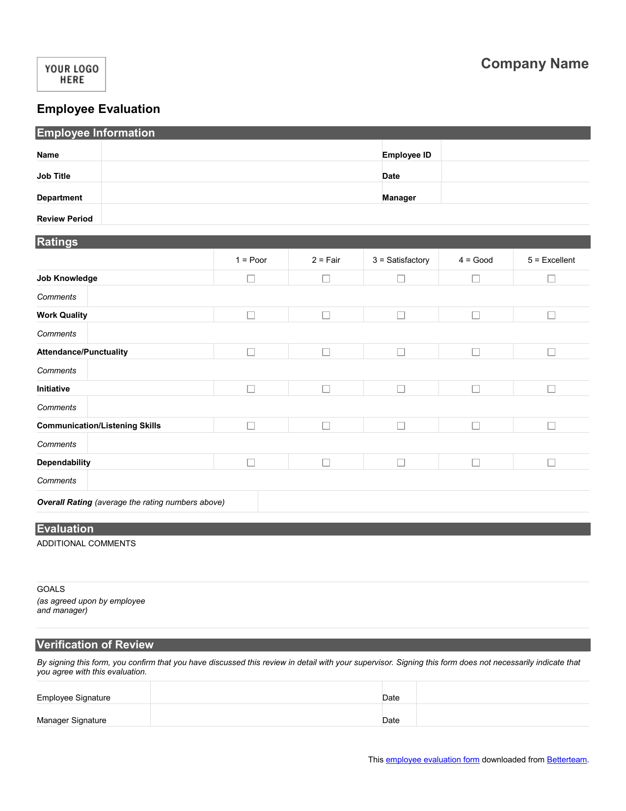 Pin On Example Application Form Templates Employee Evaluation Form