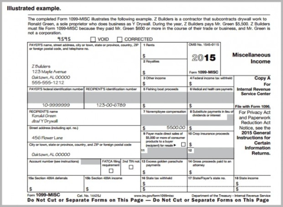 Printable IRS Form 1099 MISC For 2015 For Taxes To Be Filed In 2016 