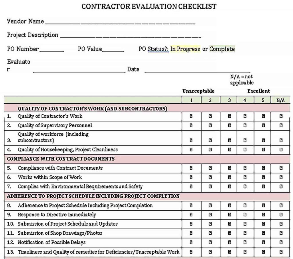 Project Evaluation Checklist Template Bcjournal Employee Evaluation Form