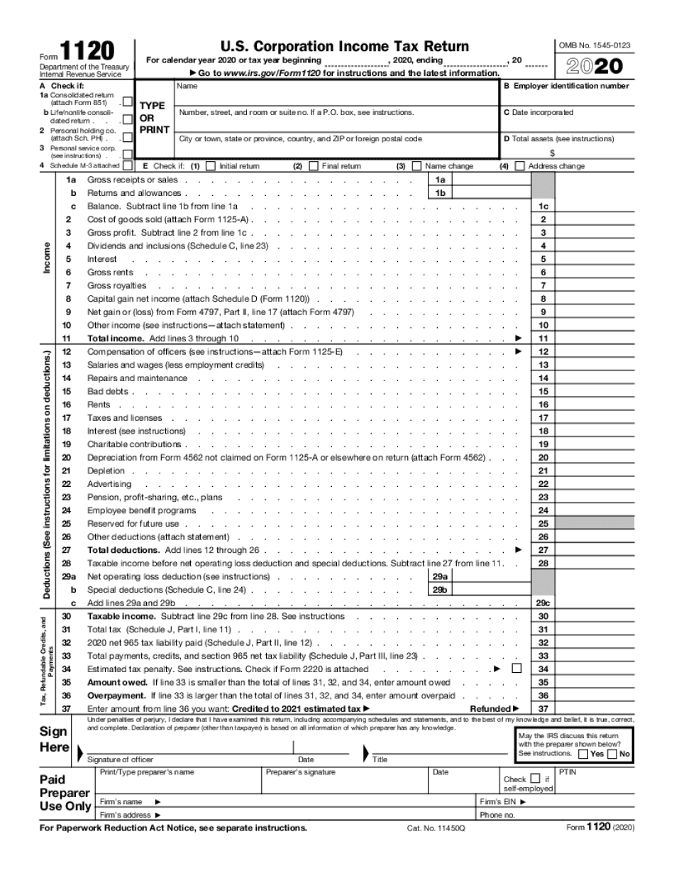 S Corp Tax Filing Fill Online Printable Fillable Blank Form 1120