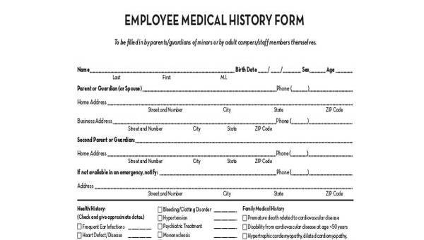 Sample Employee Medical History Forms 7 Free Documents In Word PDF