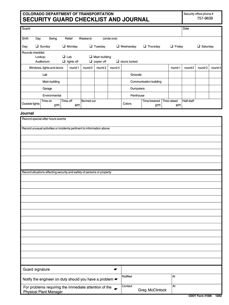 Security Guard Inspection Checklist Form 2002 2022 Fill Out And Sign 