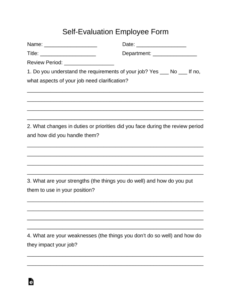 Self Evaluation Employee Form EForms