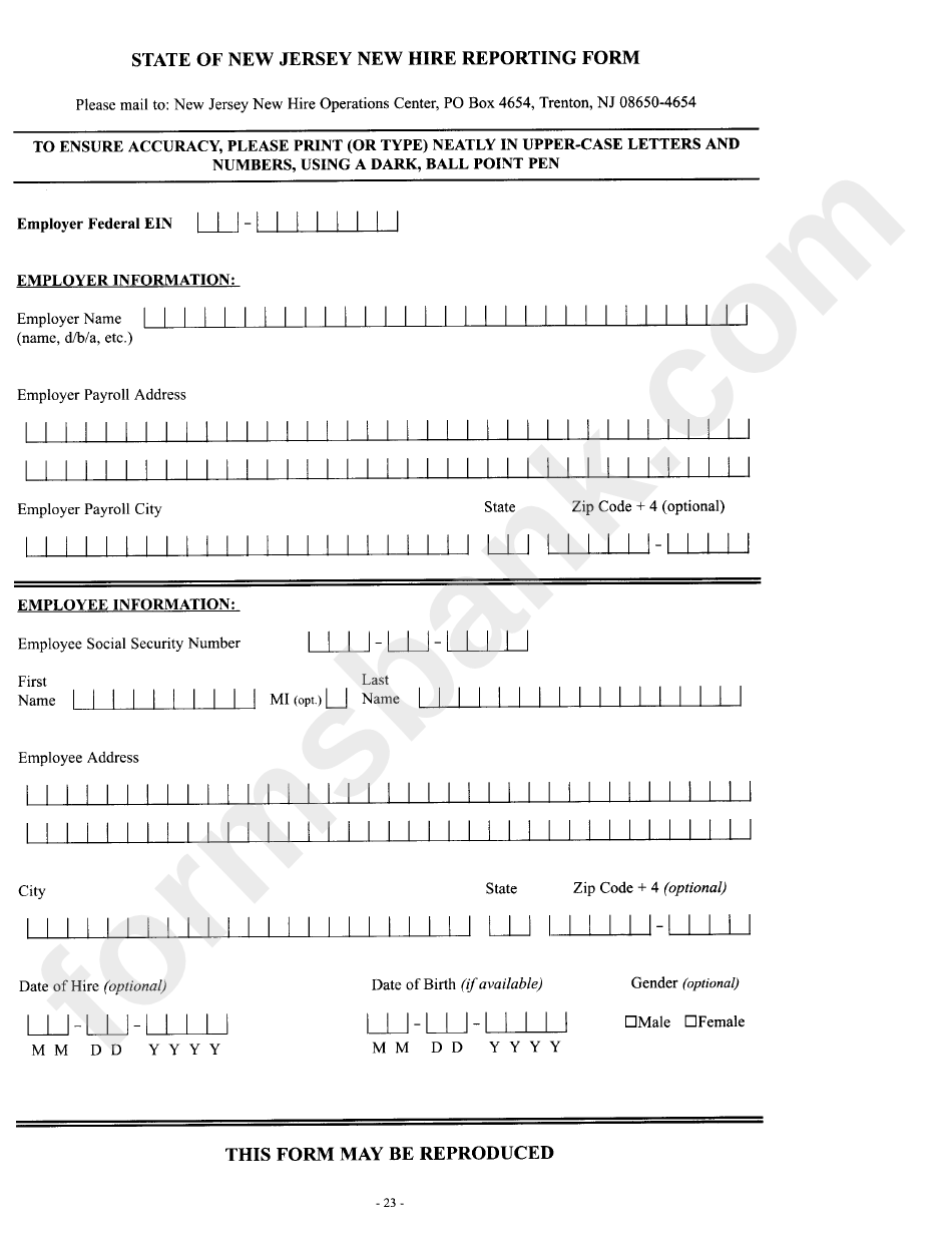 State Of New Jersey New Hire Reporting Form Printable Pdf Download