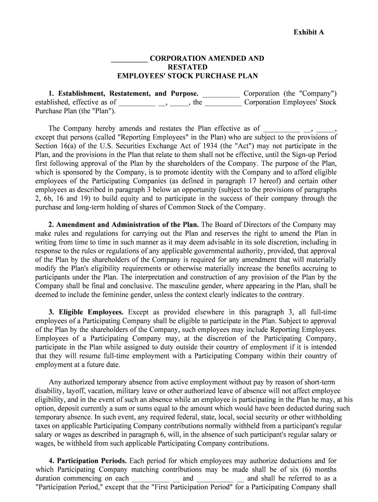 The Company s Amended And Restated Employee Stock Purchase Form Fill 