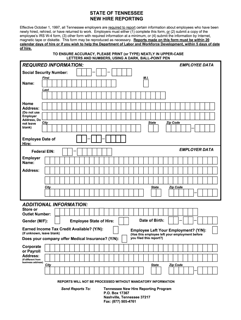 TN New Hire Reporting Fill And Sign Printable Template Online US