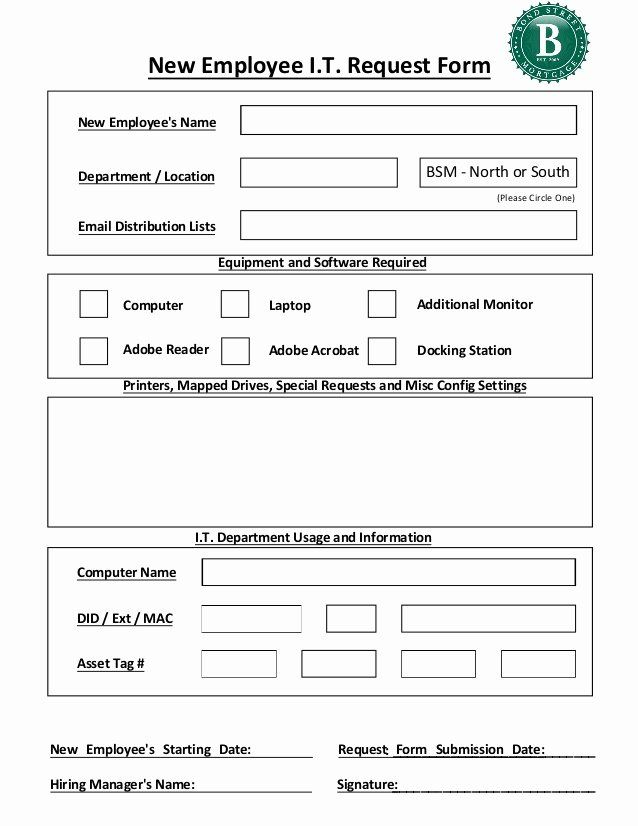 User Access Request Form Template Awesome New Employee It Request Form 