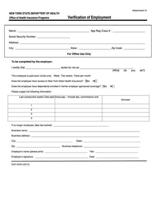 Verification Of Employment Form New York State Department Of Health